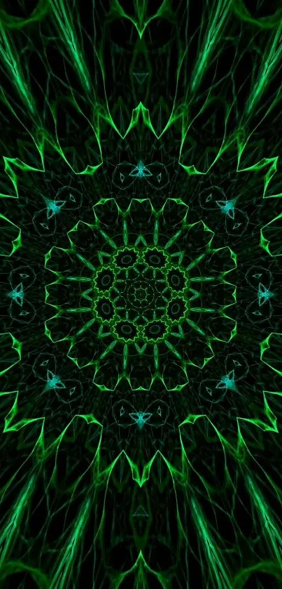 Green kaleidoscope abstract pattern mobile wallpaper.