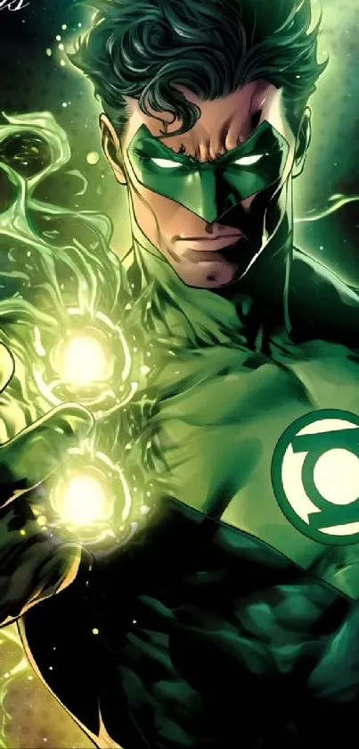 Green Lantern showing glowing power ring.