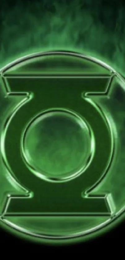 Vibrant Green Lantern symbol on dark background.