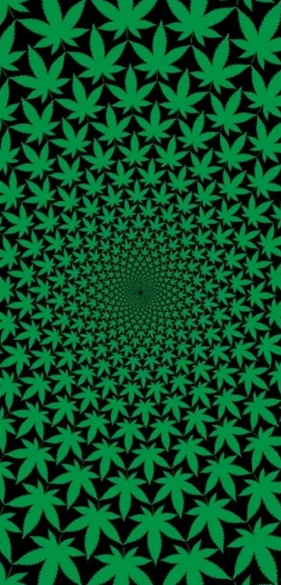 Green leaf spiral wallpaper with optical illusion effect.