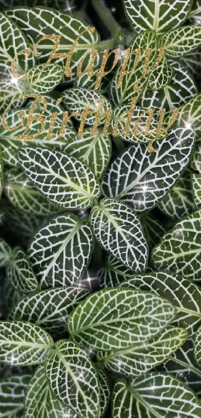 Green leaves wallpaper with 'Happy Birthday' message.