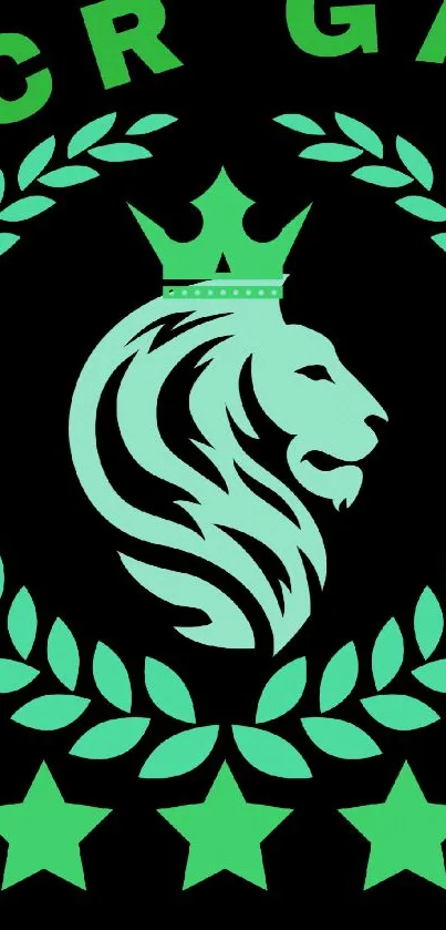 Green lion emblem with stars and leaves design.