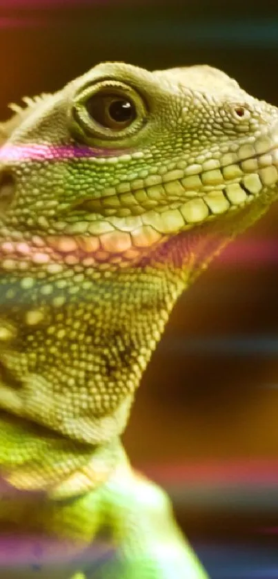 A vibrant green lizard sits on a branch in a natural setting.