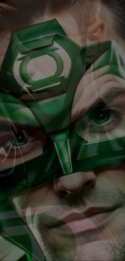 Green-masked superhero mobile wallpaper with dynamic colors.