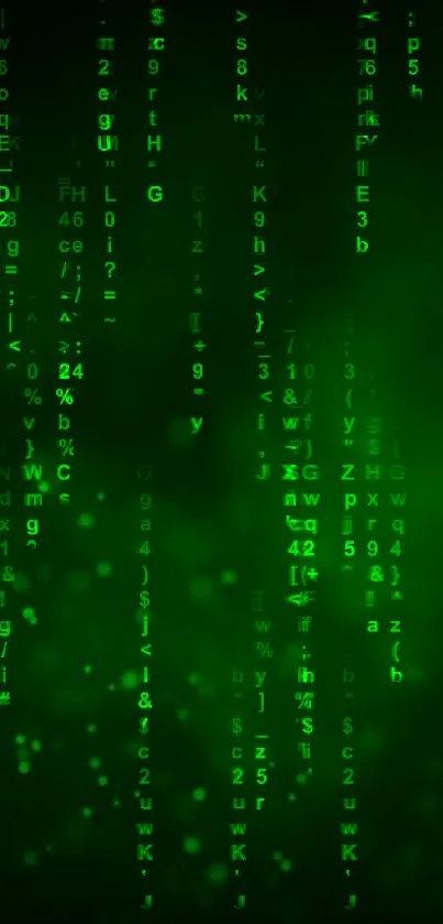 Green Matrix code wallpaper for mobile with a digital, tech-inspired design.