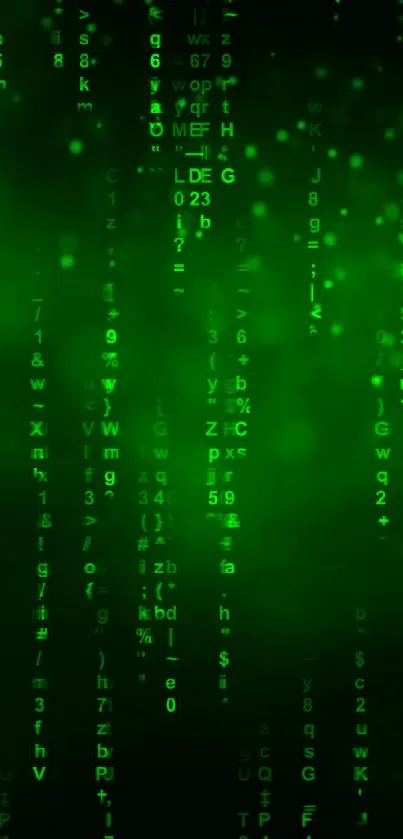 Futuristic green matrix code wallpaper on a digital screen.