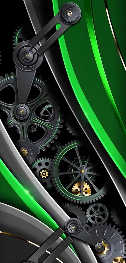 Sleek green and black mechanical gear design.