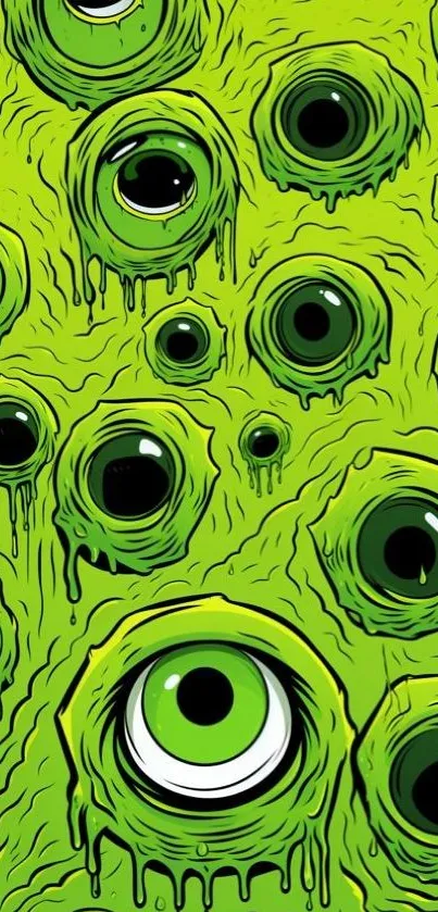 Green monster eyes wallpaper design with high contrast and vivid colors.