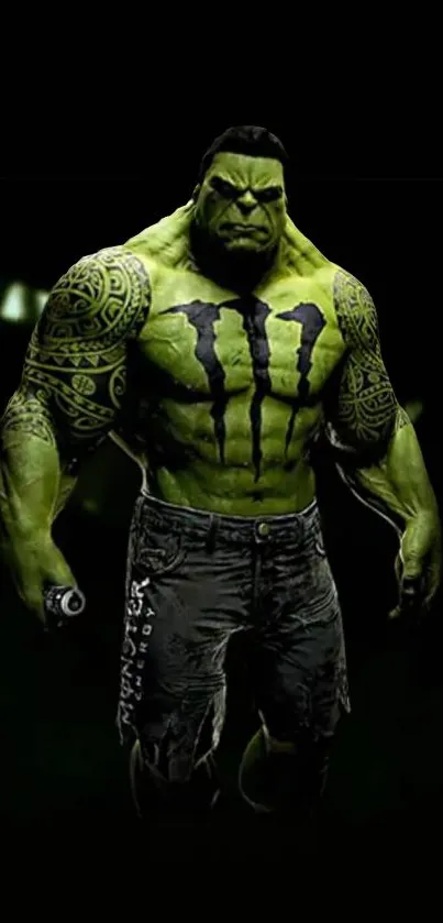 Green monster with tattoos mobile wallpaper.