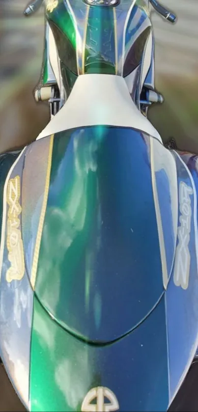 Top view of sleek green motorcycle with racing design.