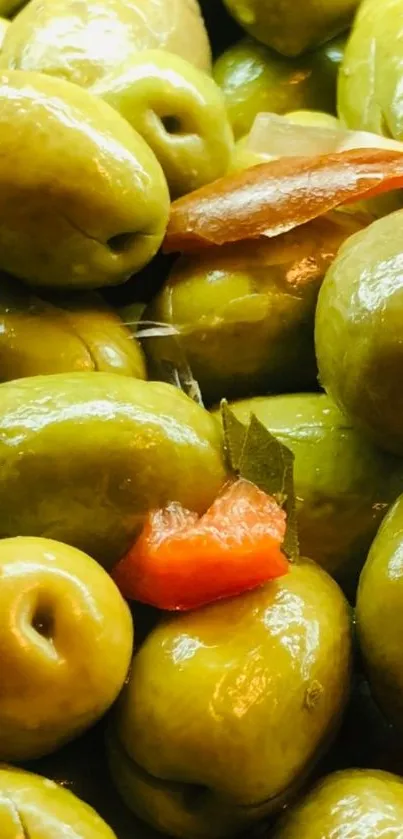 Close-up of vibrant green olives with natural texture.