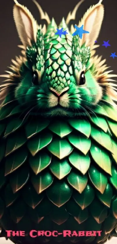 A green scaly rabbit hybrid showcasing unique textures.