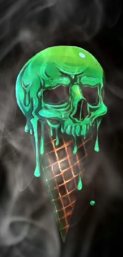 Edgy green skull ice cream cone on a mobile wallpaper.