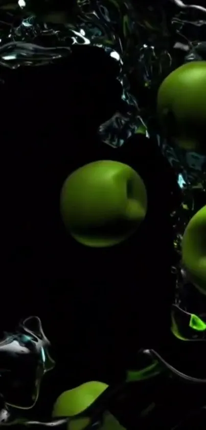 Abstract design with green spheres on a dark background.