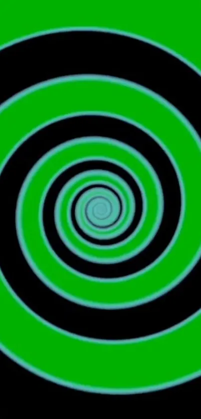 Green spiral optical illusion mobile wallpaper featuring hypnotic design.