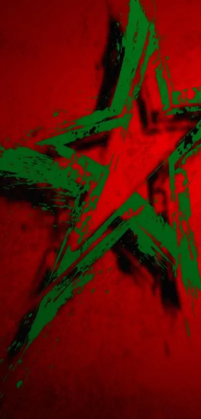 Green star on a vibrant red background wallpaper.