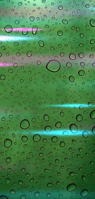 Green wallpaper with water droplets design.