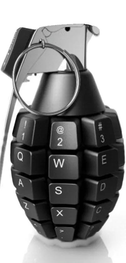 A grenade-shaped keyboard on a dark background.