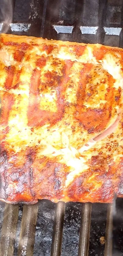 Close-up of grilled BBQ ribs on a grill.