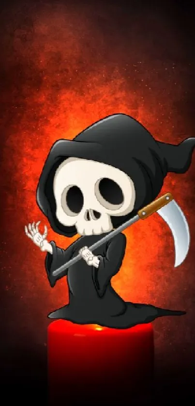 Cartoon Grim Reaper on a red background wallpaper.