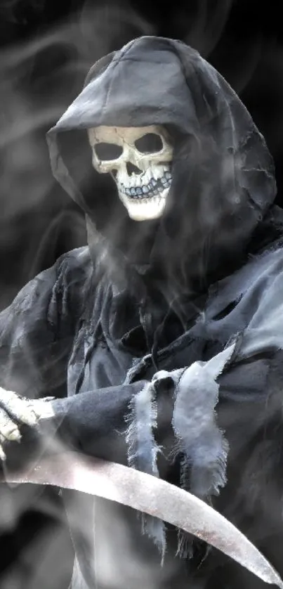 Grim Reaper with scythe on a black background.