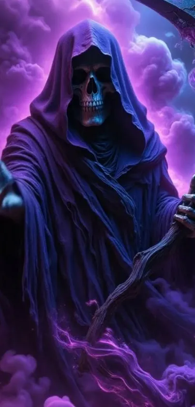 Grim Reaper wallpaper with purple mist.