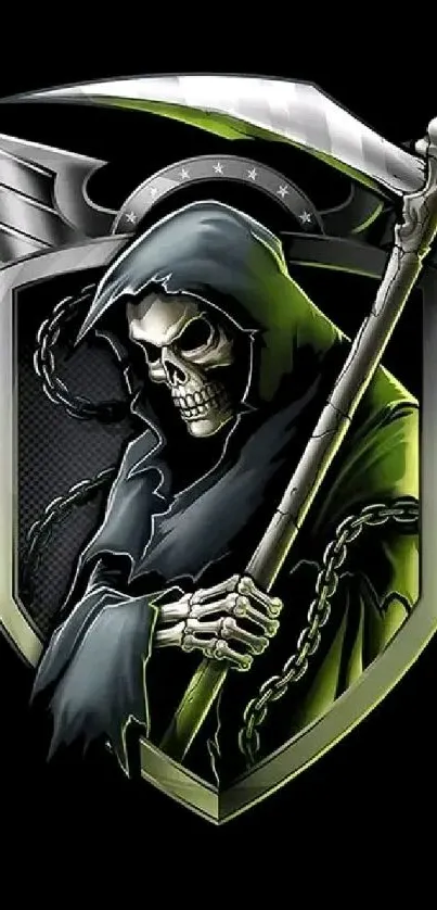 Grim Reaper with scythe on a black background wallpaper.