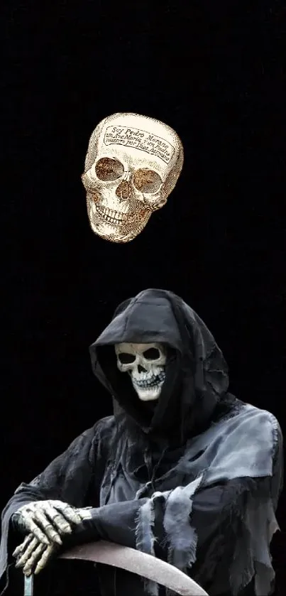 Dark Grim Reaper with skull and cloak background wallpaper.