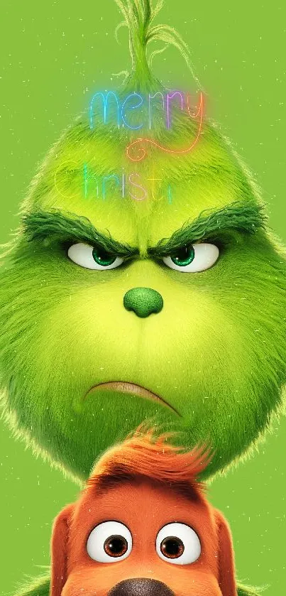 Grinch and Max on a green background wallpaper.