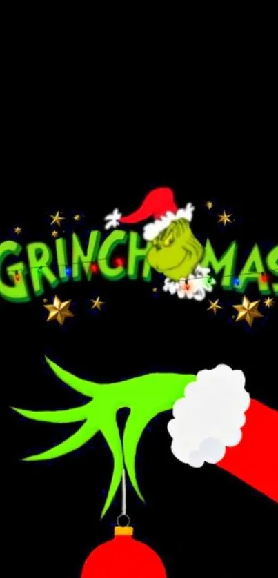 Grinch-themed Christmas wallpaper with festive colors and design.