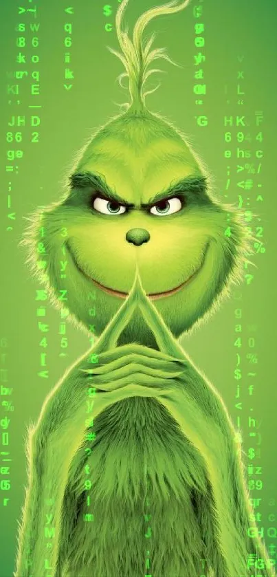 Vibrant green Grinch mobile wallpaper for holiday cheer.