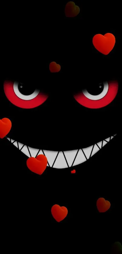 Grinning face with heart eyes against a black background.