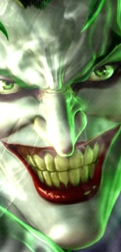 Joker with green highlights and sinister grin.