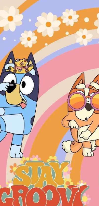 Colorful cartoon wallpaper with groovy style.