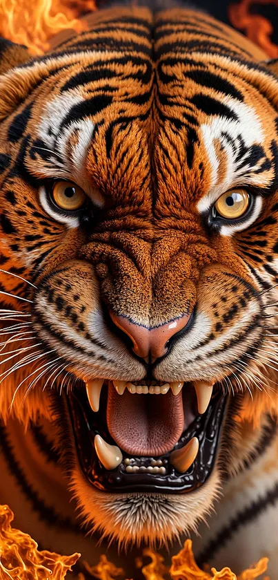 Growling Tiger In Flames Live Wallpaper