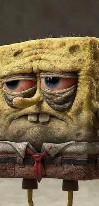 Grumpy sponge character in detailed art.