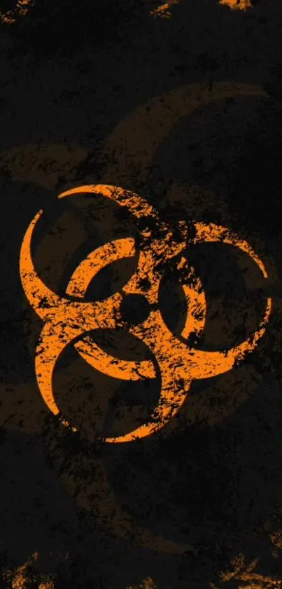 Grunge biohazard symbol on dark wallpaper background.