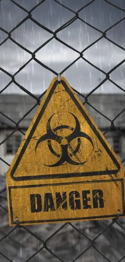 Grunge biohazard danger sign in rain.