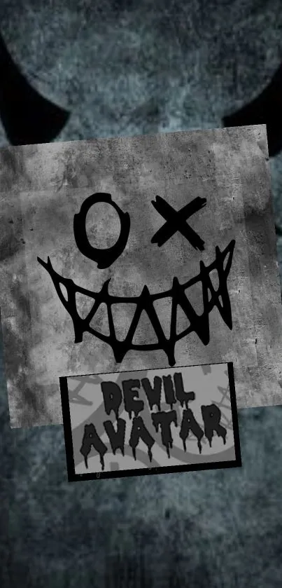 Grunge devil avatar with dark theme background.