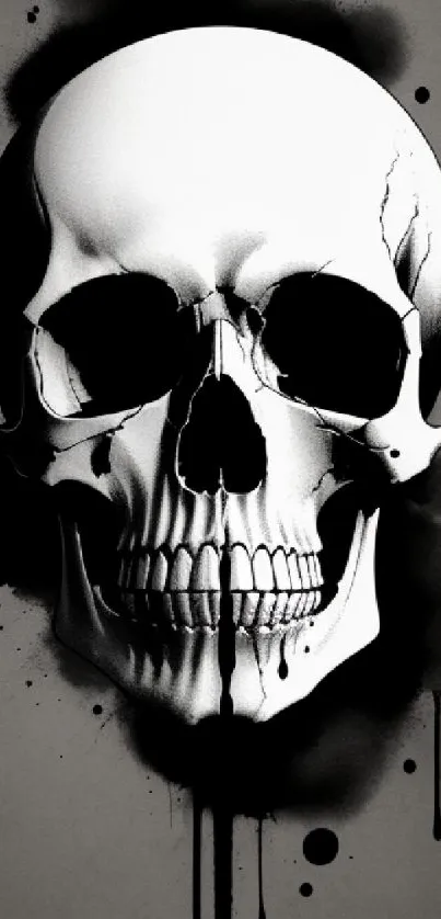 Grunge black and white skull art wallpaper for mobile.