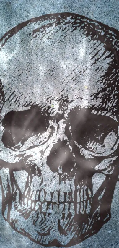 Grunge skull on a textured concrete background wallpaper.