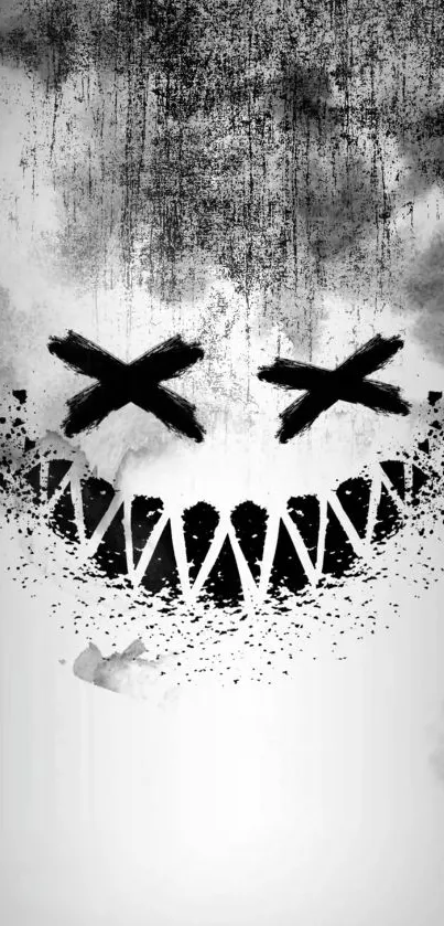 Abstract grunge smile mobile wallpaper in black and white.