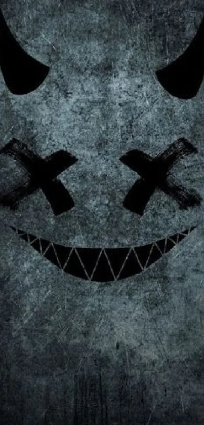 Grunge smiley face wallpaper with dark tones and abstract elements.