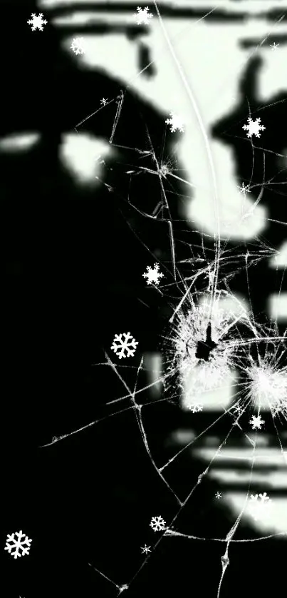 Grunge style wallpaper with cracks and snowflakes.