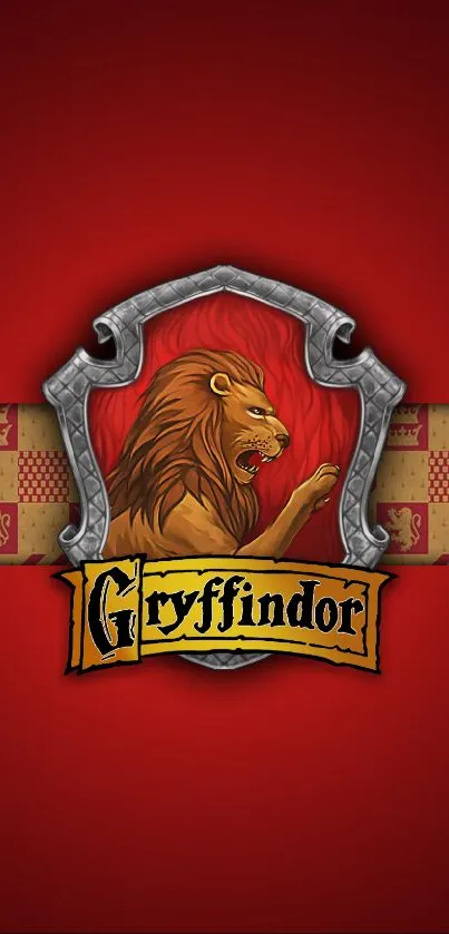 Gryffindor crest with lion on red background mobile wallpaper.