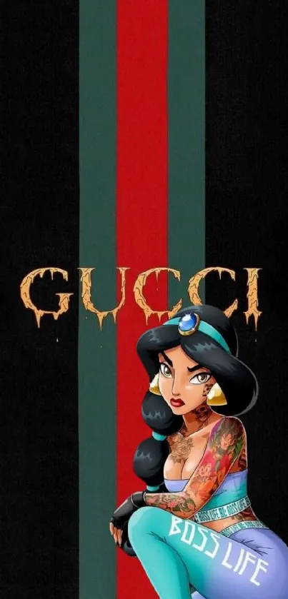 Gucci inspired wallpaper with unique character art.