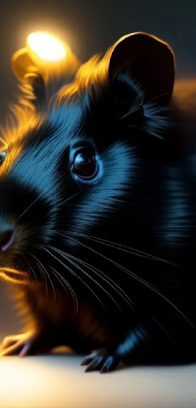 Closeup of a guinea pig with a warm light glow.