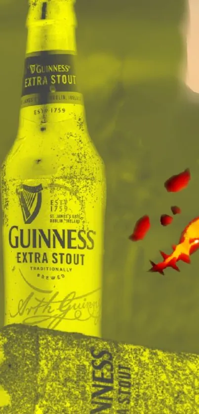 Yellow abstract art of Guinness bottle for mobile wallpaper.