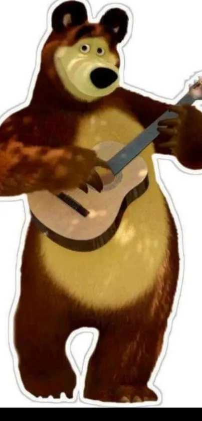 Cartoon bear playing guitar on a mobile wallpaper.