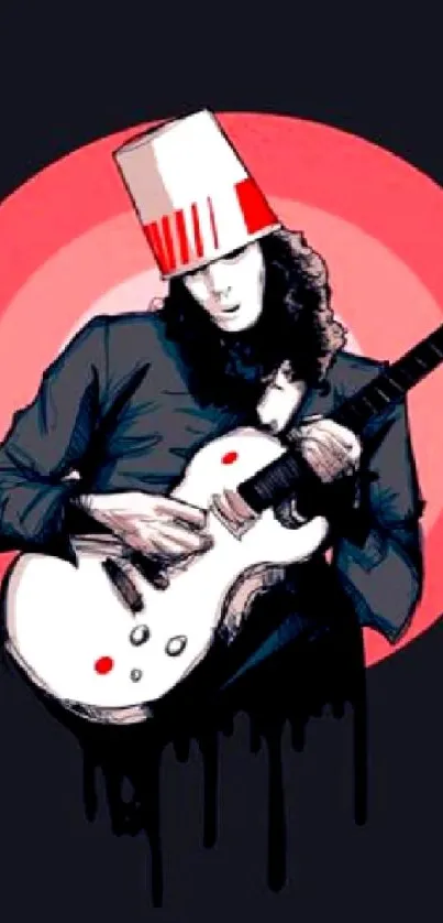 Guitarist art wallpaper with red circle and modern illustration.